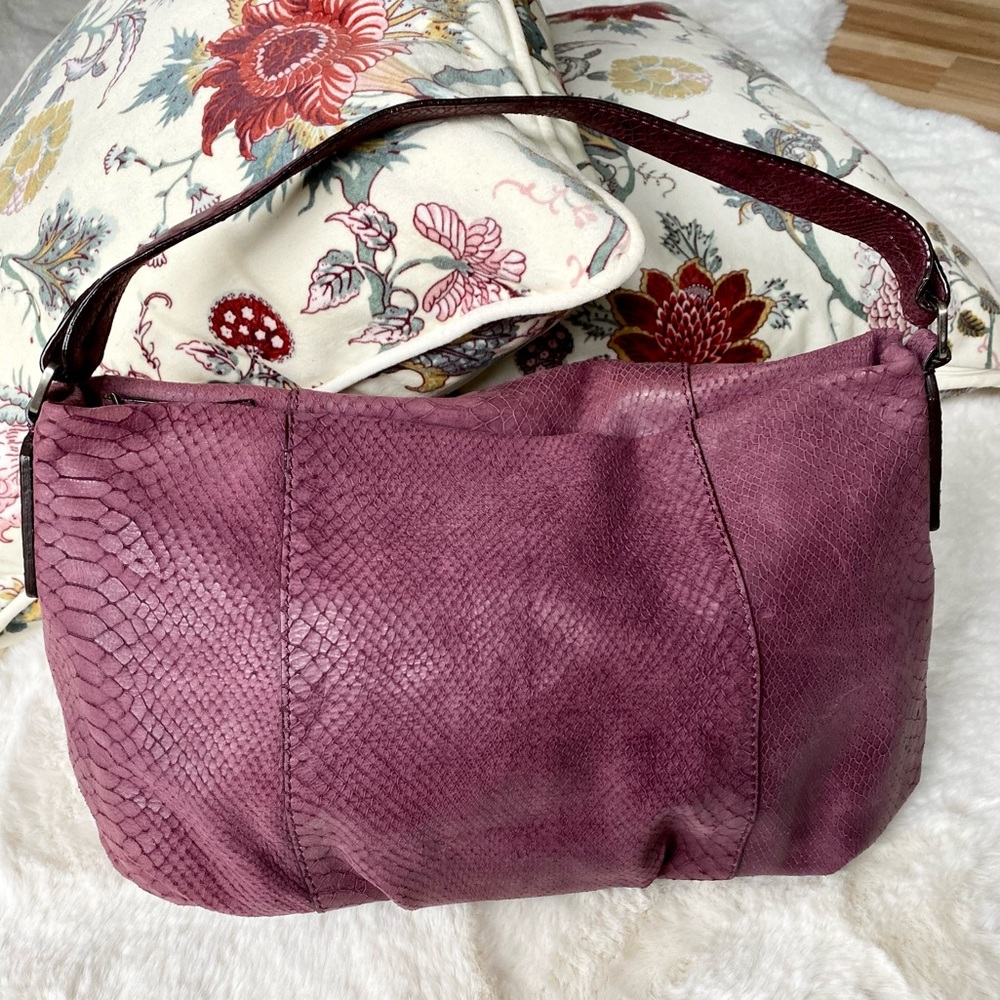 Vintage Calvin Klein soft slouchy handbag. Purple Snake Embossed.